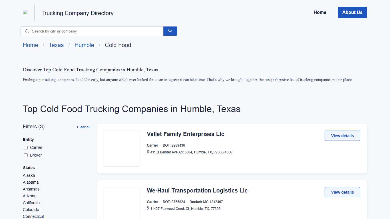 Top Cold Food Trucking Companies in Humble, Texas